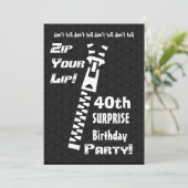 40e URPRISE Birthday Party Zip Your Lip W1454 Kaart (Staand voorkant)