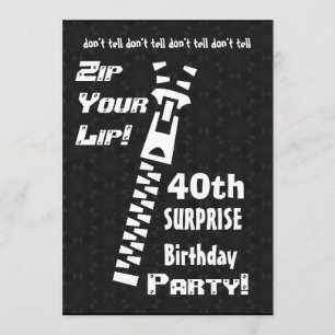 40e URPRISE Birthday Party Zip Your Lip W1454 Kaart