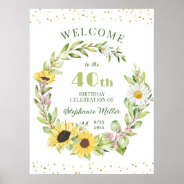 40e Veertig Verjaardagsfeest Zonnebloem Bloemen We Poster