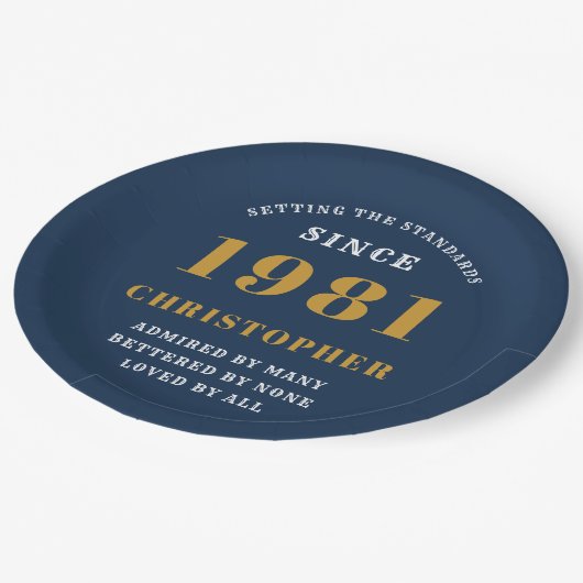 40e verjaardag 1981 blauw goud voor hem persoonlij papieren bordje (Gekanteld)