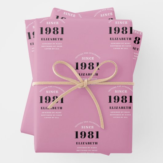 40e verjaardag 1981 Pink Black lady's gepersonalis Inpakpapier Vel (In situ)