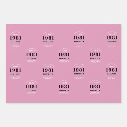 40e verjaardag 1981 Pink Black lady's gepersonalis Inpakpapier Vel (Voorkant)