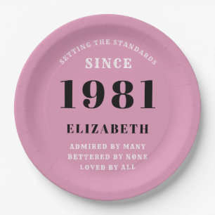 40e verjaardag 1981 Pink Grey voor haar gepersonal Papieren Bordje