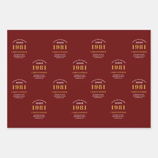40e verjaardag 1981 rood goud voor hem persoonlijk inpakpapier vel (Voorkant 2)
