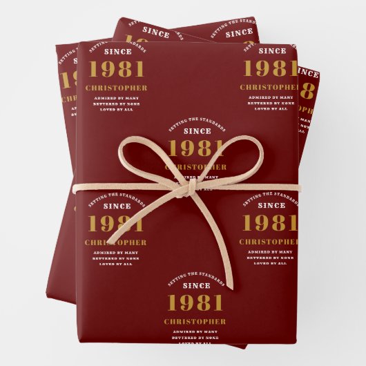 40e verjaardag 1981 rood goud voor hem persoonlijk inpakpapier vel (In situ)