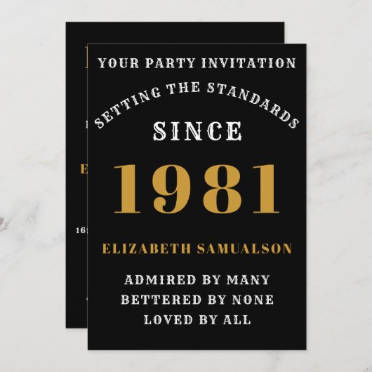 40e verjaardag 1981 zwart goud op maat gemaakt voo kaart (Voorkant / Achterkant)