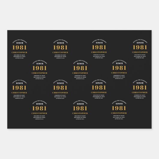 40e verjaardag 1981 zwart goud voor hem persoonlij inpakpapier vel (Voorkant)