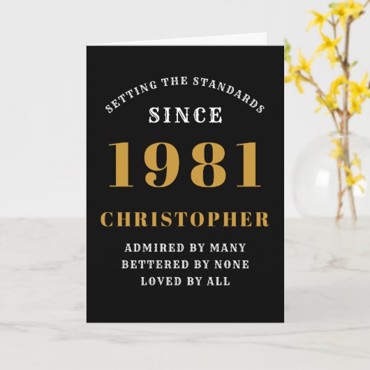 40e verjaardag 1981 Zwarte Gold-Mannen op persoonl Kaart (Gele Bloem)