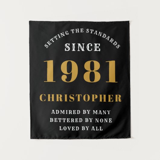 40e verjaardag 1981Zwart goud voor hem gepersonali Wandkleed (Voorkant)