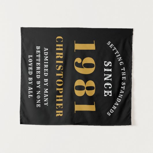 40e verjaardag 1981Zwart goud voor hem gepersonali Wandkleed (Voorkant (horizontaal))