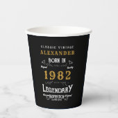 40e verjaardag 1982 Black Gold Add Name Retro Papieren Bekers (Voorkant)