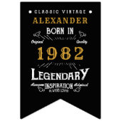 40e verjaardag 1982 Black Gold Add Name Retro Vlaggetjes (Eerste vlag)