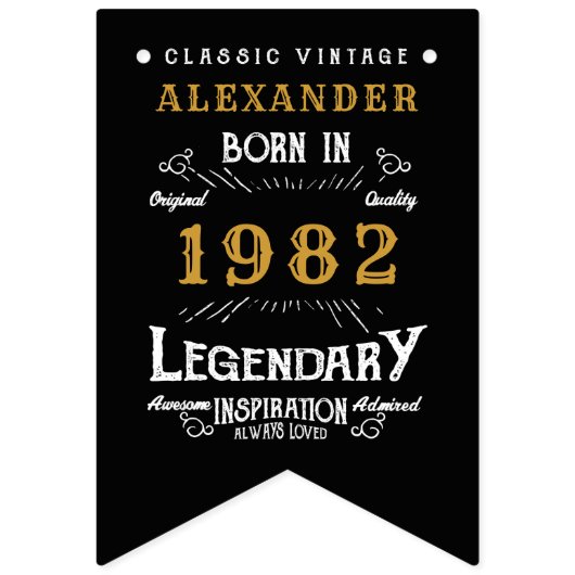 40e verjaardag 1982 Black Gold Add Name Retro Vlaggetjes (Eerste vlag)