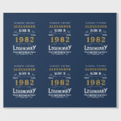 40e verjaardag 1982 Blue Gold Add Name Legendary Cadeaupapier (Vlak)