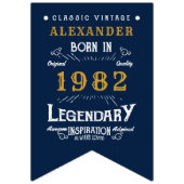 40e verjaardag 1982 Blue Gold Add Name Retro Vlaggetjes (Eerste vlag)