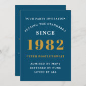 40e verjaardag 1982 Blue Gold Elegant Chic Kaart (Voorkant / Achterkant)