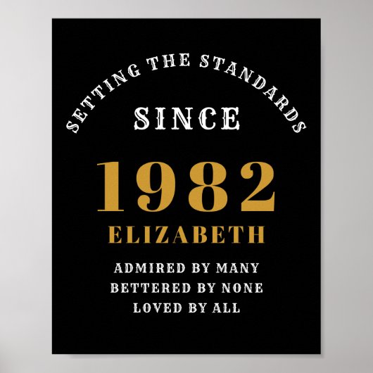 40e verjaardag 1982 Elegant Black Gold Chic Poster (Voorkant)