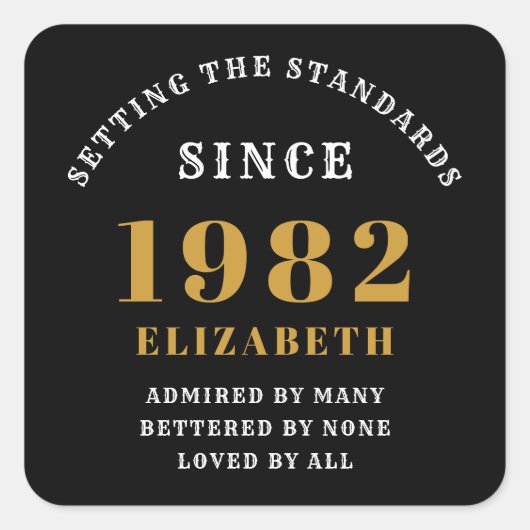 40e verjaardag 1982 Elegant Black Gold Chic Vierkante Sticker (Voorkant)