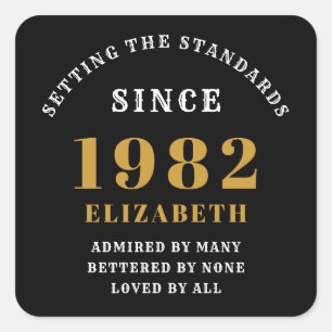 40e verjaardag 1982 Elegant Black Gold Chic Vierkante Sticker