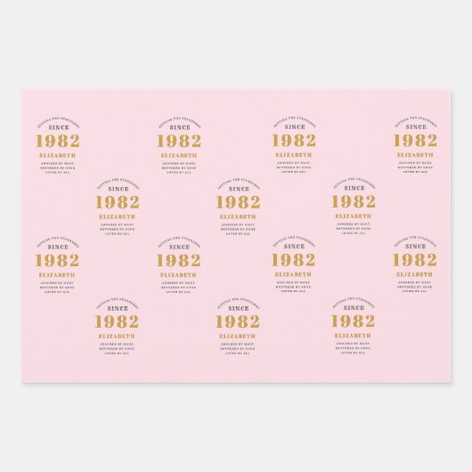 40e verjaardag 1982 Elegant Gold roze grijs Inpakpapier Vel (Voorkant 3)