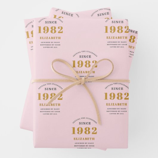 40e verjaardag 1982 Elegant Gold roze grijs Inpakpapier Vel (In situ)