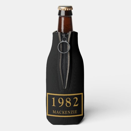 40e verjaardag 1982 Naam Elegant Chic Black Gold Flesjeskoeler (Fles Achterkant)