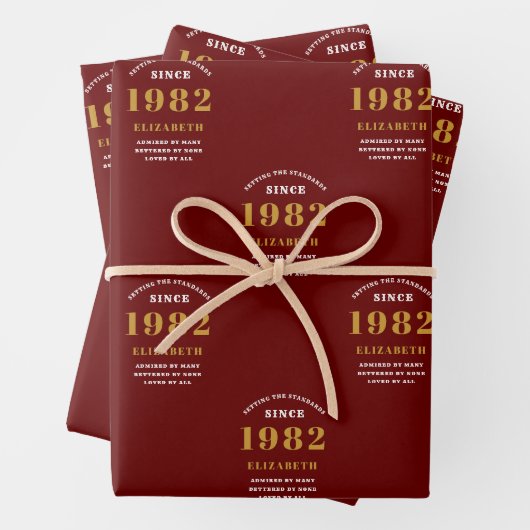 40e verjaardag 1982 Red Gold Chic Elegant Inpakpapier Vel (In situ)