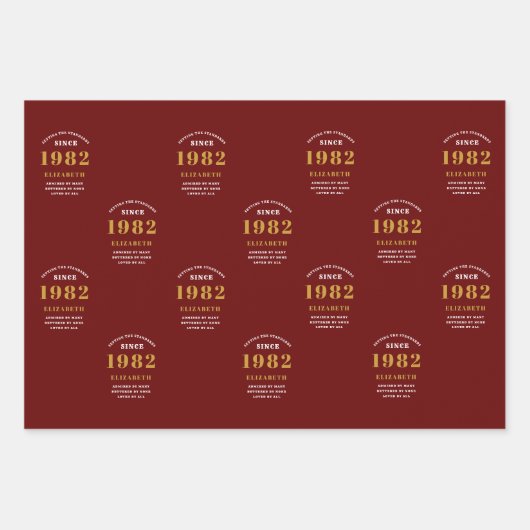 40e verjaardag 1982 Red Gold Chic Elegant Inpakpapier Vel (Voorkant)