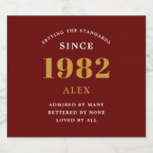 40e verjaardag 1982 Red Gold Elegant Chic Bier Etiket (Enkel label)