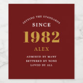 40e verjaardag 1982 Red Gold Elegant Chic Wijn Etiket (Enkel label)