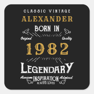 40e verjaardag 1982 Voeg de naam Legendary Black G Vierkante Sticker