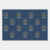 40e verjaardag 1983 Blue Gold Add Name Inpakpapier Vel (Voorkant)