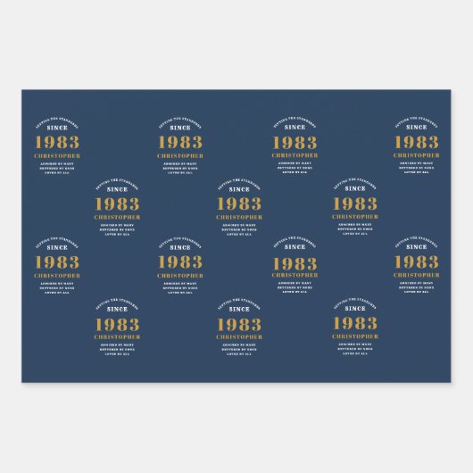 40e verjaardag 1983 Blue Gold Add Name Inpakpapier Vel (Voorkant)