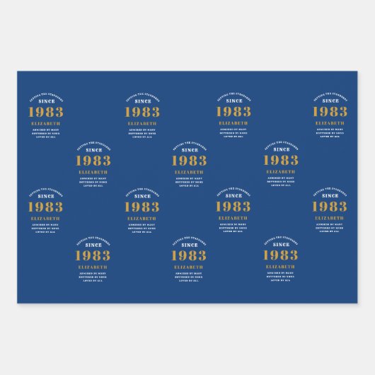 40e verjaardag 1983 Blue Gold Chic Elegant Inpakpapier Vel (Voorkant 2)