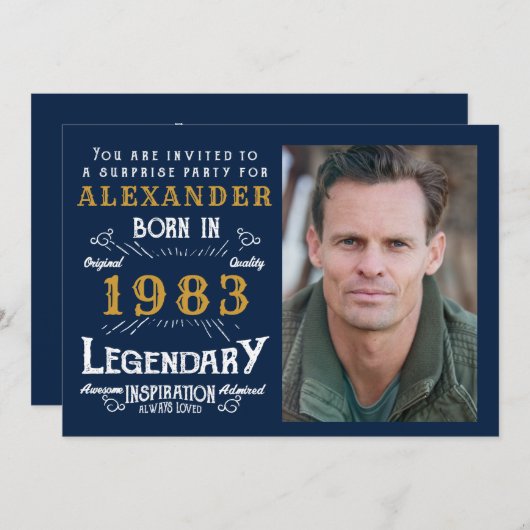 40e verjaardag 1983 Legend Retro Blue Gold Kaart (Voorkant / Achterkant)