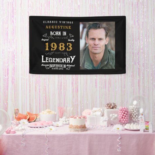 40e verjaardag 1983 Legendary Black and Gold Spandoek (Feest)