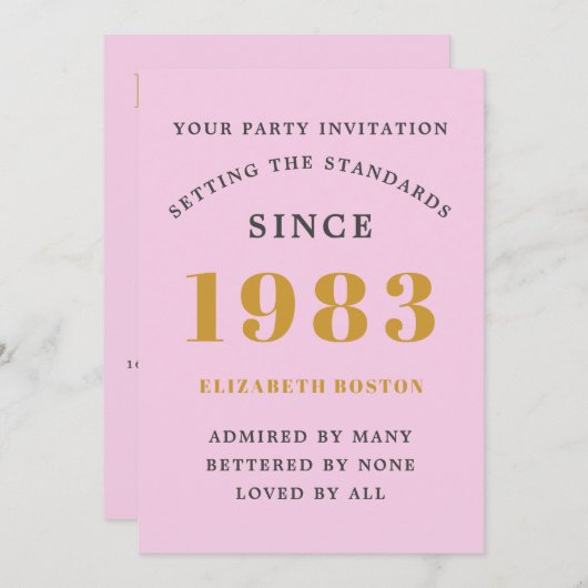 40e verjaardag 1983 Roze grijs Add Name Year Kaart (Voorkant / Achterkant)