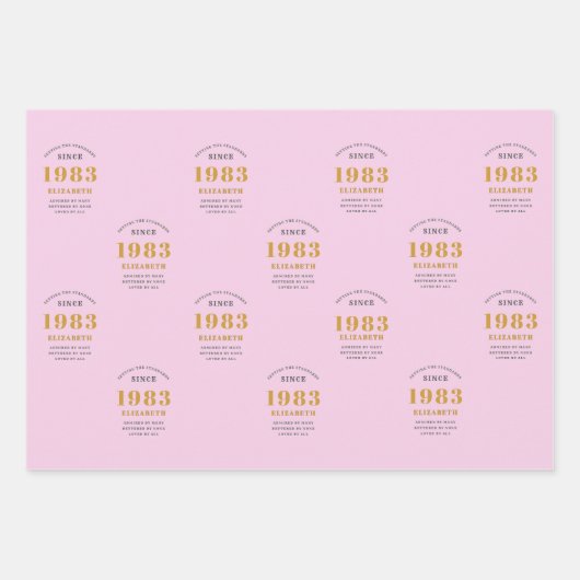 40e verjaardag 1983 Roze grijs bijvoegen Inpakpapier Vel (Voorkant)