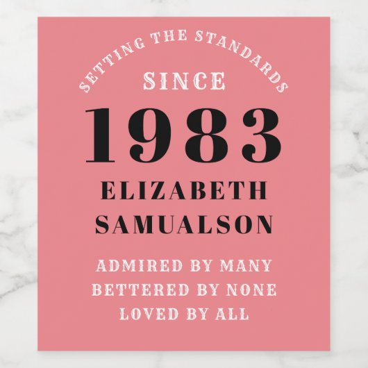 40e verjaardag 1983 Roze instelstandaarden Wijn Etiket (Enkel label)