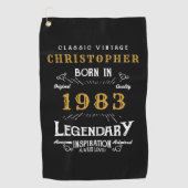 40e verjaardag 1983 Voeg de naam Legendary Black G Golfhanddoek (Voorkant)