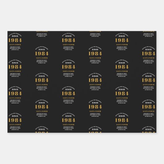 40e verjaardag 1984 Zwart Goud Chique Elegant Inpakpapier Vel (Voorkant)