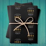 40e verjaardag 1984 Zwart Goud Chique Elegant Inpakpapier Vel<br><div class="desc">40th Birthday Chic 1984 Theme Black & Gold Elegant Wrapping Paper Sheets. Vier de reis van de vintage jaren met onze 40e Verjaardag 1984 Zwart en Goud Chic Elegant Wrapping Paper Sheets. Verpakt in klasse en elegantie, bieden deze hoogwaardige papieren vellen een volledig gepersonaliseerde touch, die de chique vibes van...</div>