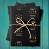 40e verjaardag 1984 Zwart Goud Chique Elegant Inpakpapier Vel