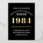 40e verjaardag 1984 zwart goud gepersonaliseerd vo folie uitnodiging (Voorkant)