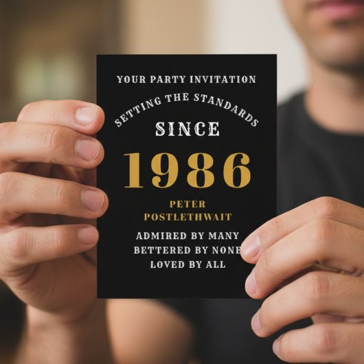 40e verjaardag 1986 Black Gold Invitation Briefkaart