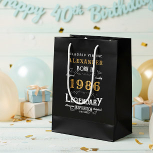 40e verjaardag 1986 Naam Legende Zwart Goud Medium Cadeauzakje