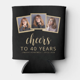 40e Verjaardag 3-Foto Zwart Goud Script Cheers Blikjeskoeler