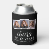 40e verjaardag 3-foto zwart wit script juichen blikjeskoeler (Blikje Voorkant)