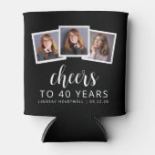 40e verjaardag 3-foto zwart wit script juichen blikjeskoeler (Voorkant)