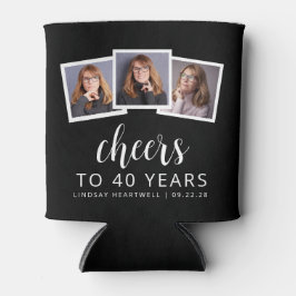 40e verjaardag 3-foto zwart wit script juichen blikjeskoeler